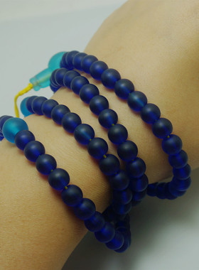 藏风馆藏式精品雪巴琉璃 108颗8毫米磨砂蓝紫色琉璃佛珠  脖挂