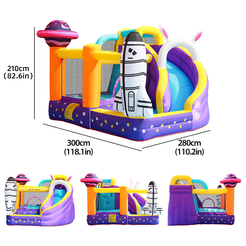 博士豚太空充气城堡儿童蹦蹦床室内外小型家用充气堡滑梯跳床玩具 - 图1