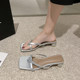 Open-toed square-headed thin-banded flip-flops for women wearing outside