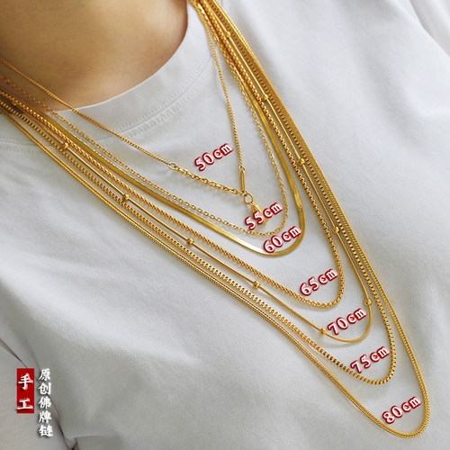 泰国佛牌链子18K黄金色项链男女长款不掉色简约毛衣链百搭玉挂链 - 图0