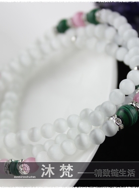 猫眼石蓝绒晶银色佛牌链