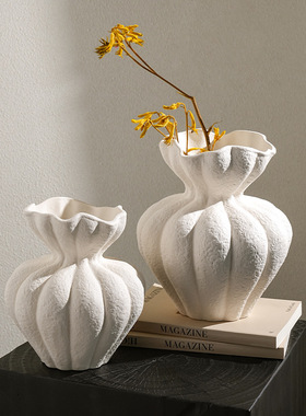 法式侘寂花瓶白色高级感摆件客厅桌面家居复古艺术装饰花器