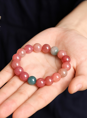 天然奶昔彩玉手链女款单圈手串