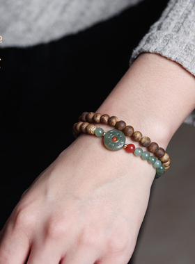 禅木匠【杏未红】天然海南莺歌绿棋奇楠沉香手串和田玉南红女手链