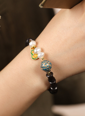 禅木匠檀木竹节珍珠大漆手链