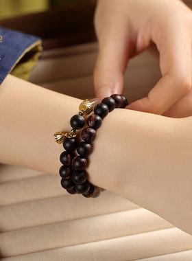 禅木匠【小延禧】奇楠降真香双圈手链烟紫玛瑙半镯手串复古手链女