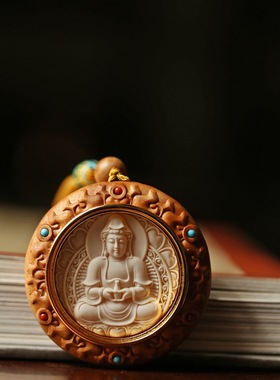 禅木匠老山檀香木嵌鹿角转经吊坠