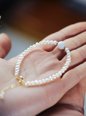 禅木匠珍珠翡翠草莓晶古风手链