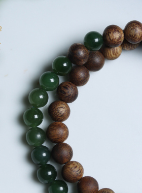 禅木匠【湘水青】海南莺歌绿奇楠沉香手串和田玉菠菜绿跑环手链女