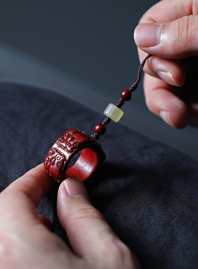 禅木匠 镇守四方扳指印度小叶紫檀貔貅饕餮吊坠挂件指环红木戒指