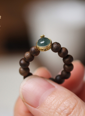 禅木匠奇楠沉香翡翠戒指