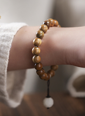 禅木匠绿檀木白玉菩提莲花手链