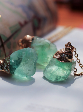 禅木匠绿萤石原始925银项链吊坠