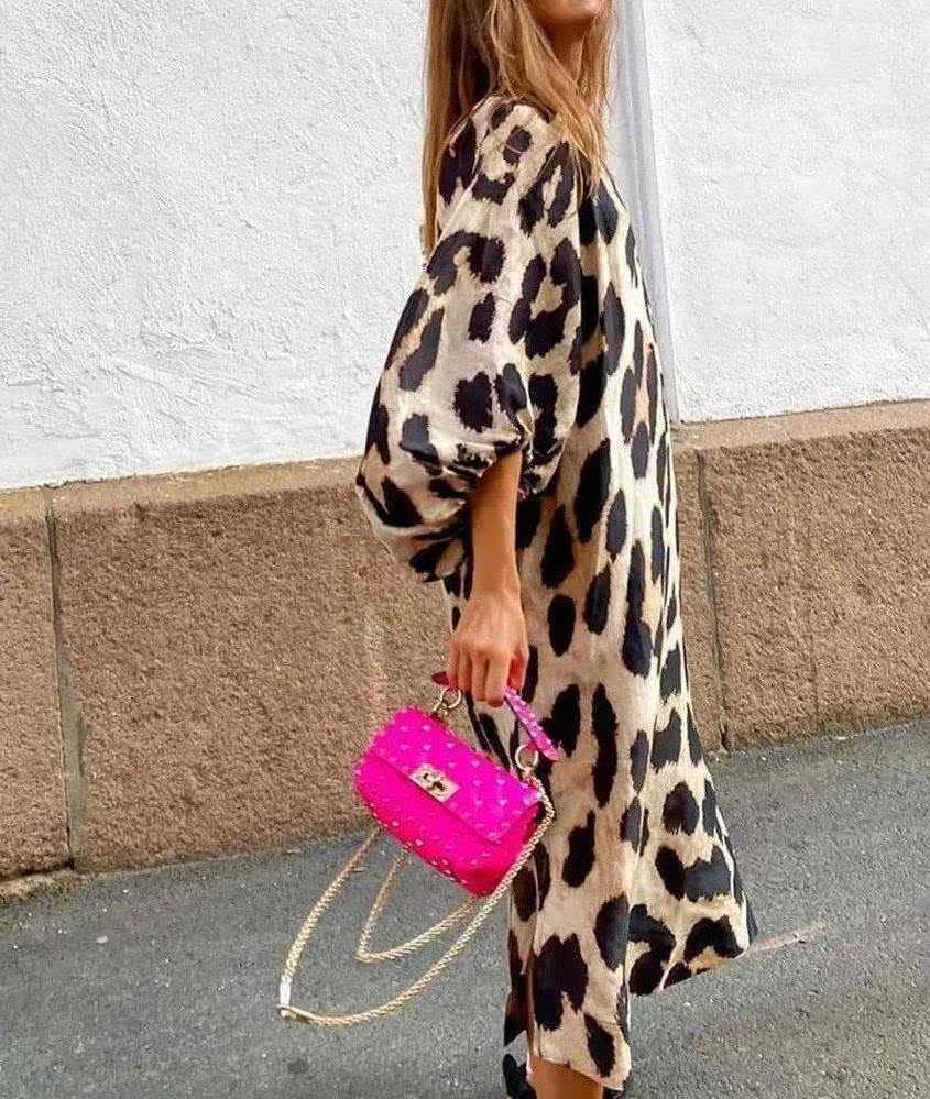 Loose casual leopard print dress性感宽松休闲豹纹连衣裙-图1