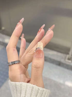 春夏爆闪烟花猫眼法式梯形手工穿戴甲长款高级感气质显白新年美甲