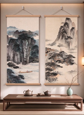 张大千荷花新中式客厅玄关挂画