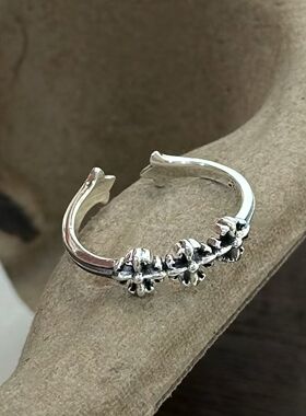 复古做旧十字架开口可调节戒指女ins小众设计食指戒时尚个性指环