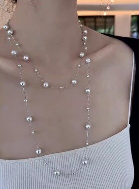 满天星真多麻灰色珍珠项链女轻奢小众高级感锁骨链时尚设计感颈链