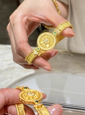 中古灵动八宝罗盘手表女款vintage时尚气质高级感弹力绳手链手饰