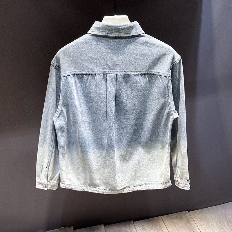 秋冬2025潮流痞帅黑灰渐变牛仔衬衫外套ins小众潮牌设计感夹克男 - 图1