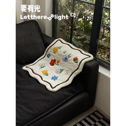 创意绿草地手工剪花毯小地毯ins小地垫沙发坐垫创意摆件墙面装饰 - 图0