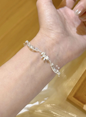 兮语「轻风」足银990锆石蝴蝶结新中式手链女纯银新款小众银饰