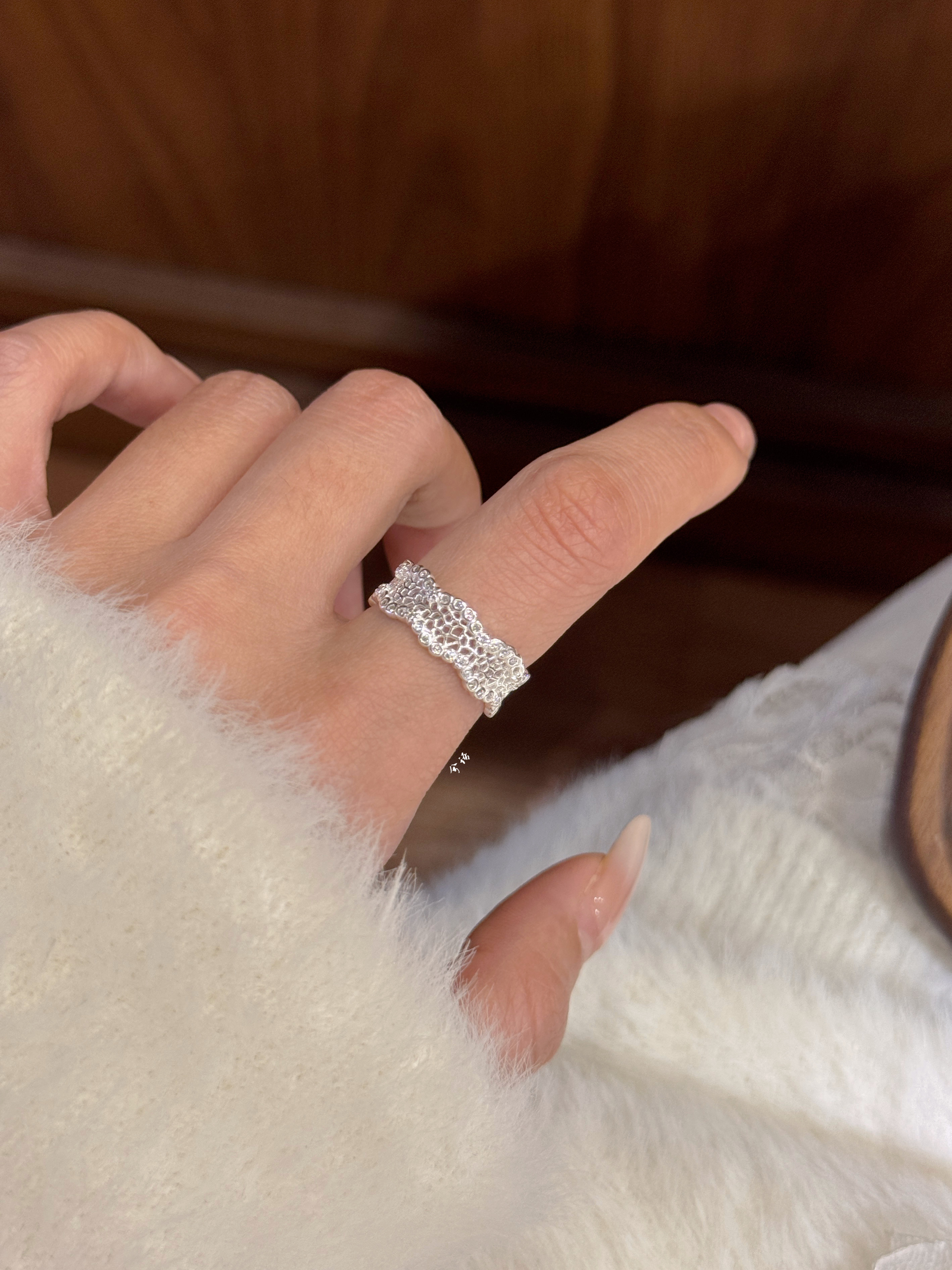 Xiyu Zhiying Lace Pure Silver 99 Sterling Silver Ring New Chinese Style Niche Cool Temperament Versatile Silver Jewelry