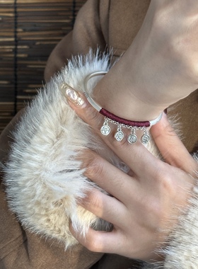 新中式足银9999不褪色实心古风梅花闭口手镯平安喜乐吊坠绕线手镯