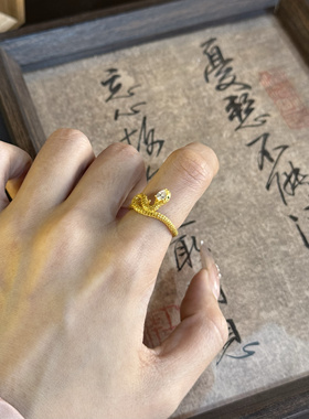 兮语「蛇卷」灵蛇足银990戒指女新中式古法描金缠绕灵蛇开口指环