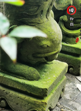 庭院镇宅风水石雕花架老石凳装饰柱础青石浮雕大象石墩柱墩子底座
