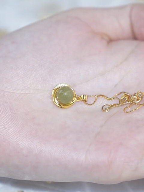 Green Hetian jade transfer bead necklace titanium steel does not fade