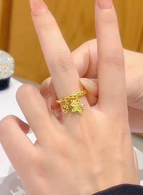 马上有钱戒指女轻奢开口可调节指环马年本命年钱币转运生肖食指戒