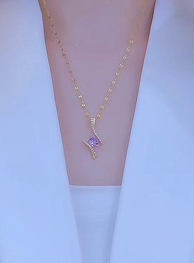 钛钢不掉色锁骨链紫色锆石锁骨链