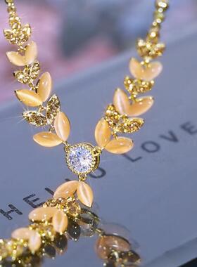 气质高级感粉色锆石麦穗毛衣链