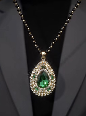 绿色水晶水滴女复古气质项链