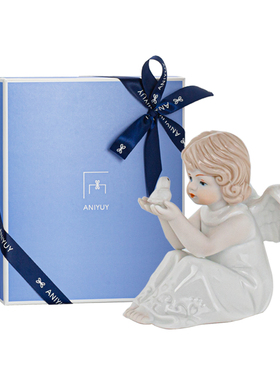 愿一天使复古陶瓷玄关祝福摆件