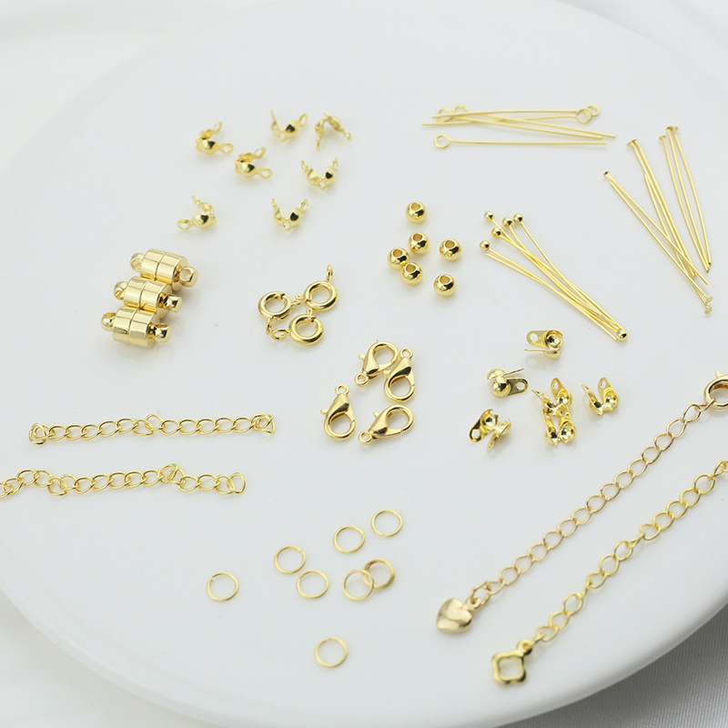 18K包金保色基础材料diy收尾配件球针9字针 开口圈 龙虾扣 延长链,淘宝优惠券,粉丝福利购,淘宝优惠卷
