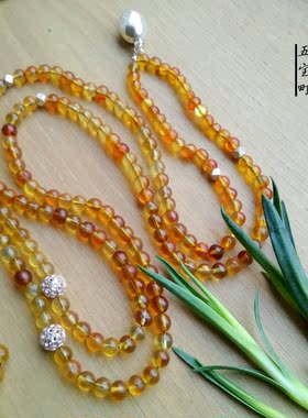 手工缅甸琥珀幸运带证书毛衣项链