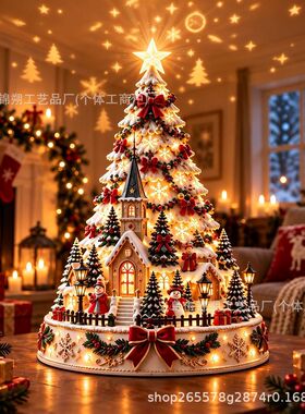 跨境Christmas Village Projection Centerpiece圣诞村投影装饰