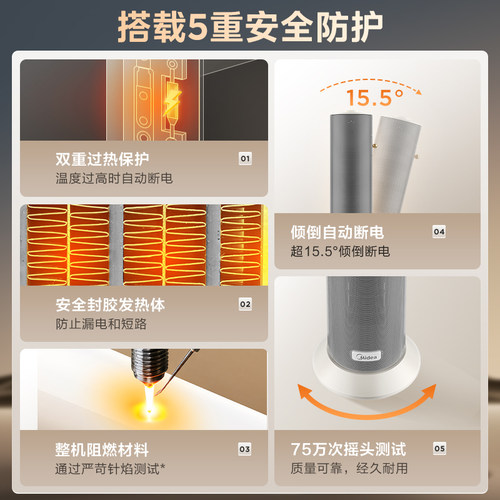 美的暖风机 HFS20DQ取暖器电暖气家用摇头石墨烯快速热全屋暖制暖 - 图0