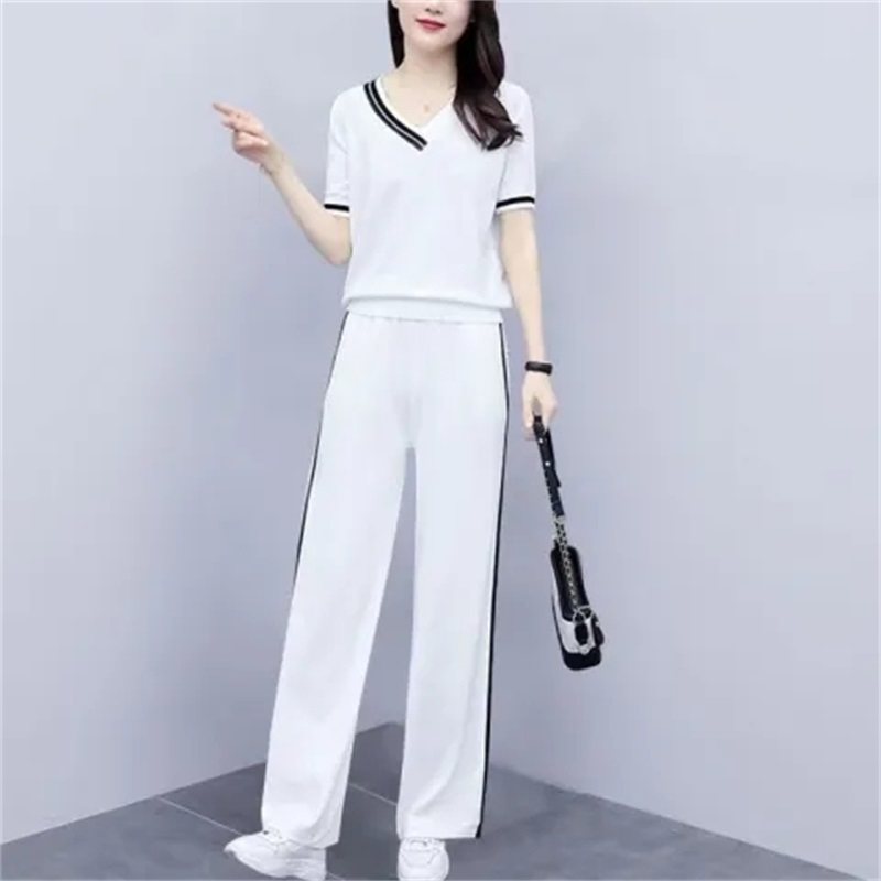 夏季运动套装女时尚气质显瘦短袖阔腿裤2025新款韩版休闲服两件套,淘宝优惠券,粉丝福利购,淘宝优惠卷