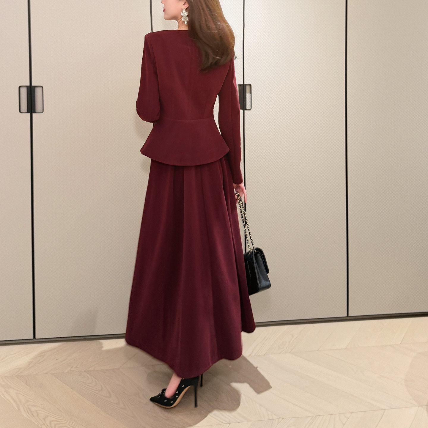 【新品9折】韩版时尚夹棉毛呢套装重工单排扣外套+大摆裙两件套女,淘宝优惠券,粉丝福利购,淘宝优惠卷