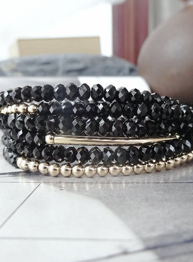 时光黑色多圈ins轻奢款水晶手串