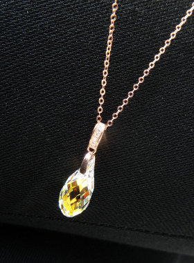 水晶纯银电镀18k金颈链吊坠