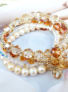 嫣然多层珍珠情人节礼物手链手镯