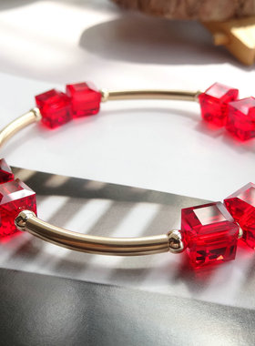 本命年水晶手链日韩手镯14K包金首饰品情人节礼物送女友送妈妈