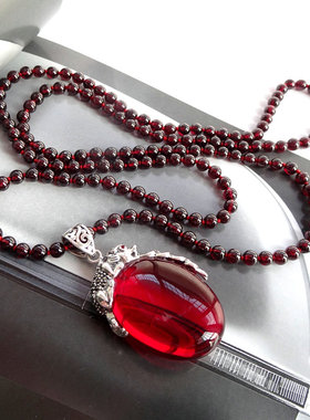 S925银镶嵌天然红刚玉毛衣链项链