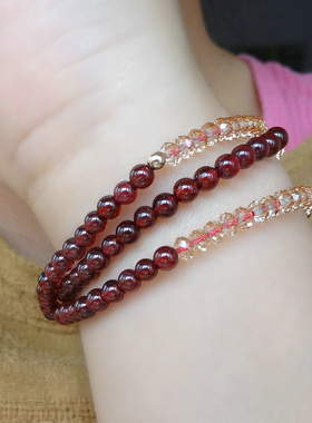 巴西多圈酒红石榴石韩版三层手串