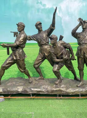 玻璃钢铸铜八路军红军雕塑民俗仿铜像农耕户外文化广场浮雕像定制