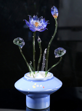 淄博博山琉璃荷花摆件